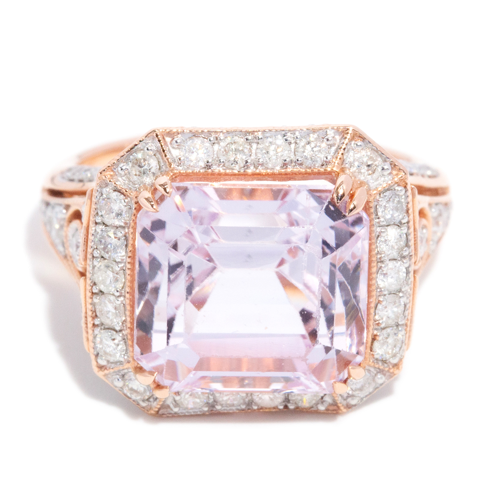 142 · 9.80 Carat Kunzite and 1.29 Carat Diamond 'Architectural' Signet Ring