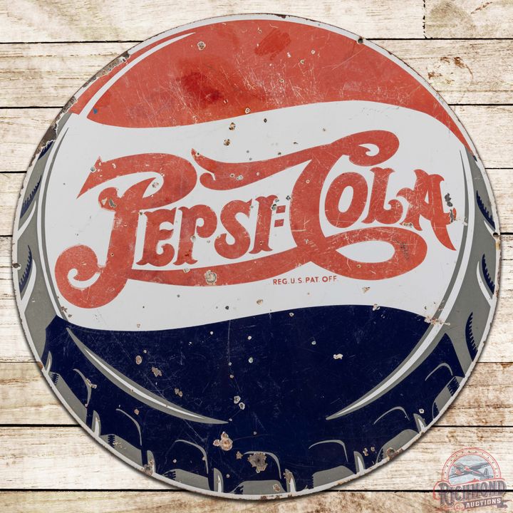 Pepsi Cola Double Dot 42" SS Porcelain Bottlecap Sign