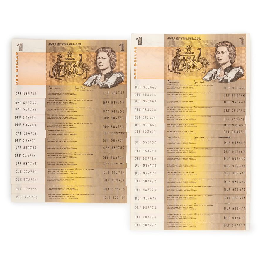 Johnston/Stone, Consecutive Runs, One Dollar, 1982,  EF - UNC
