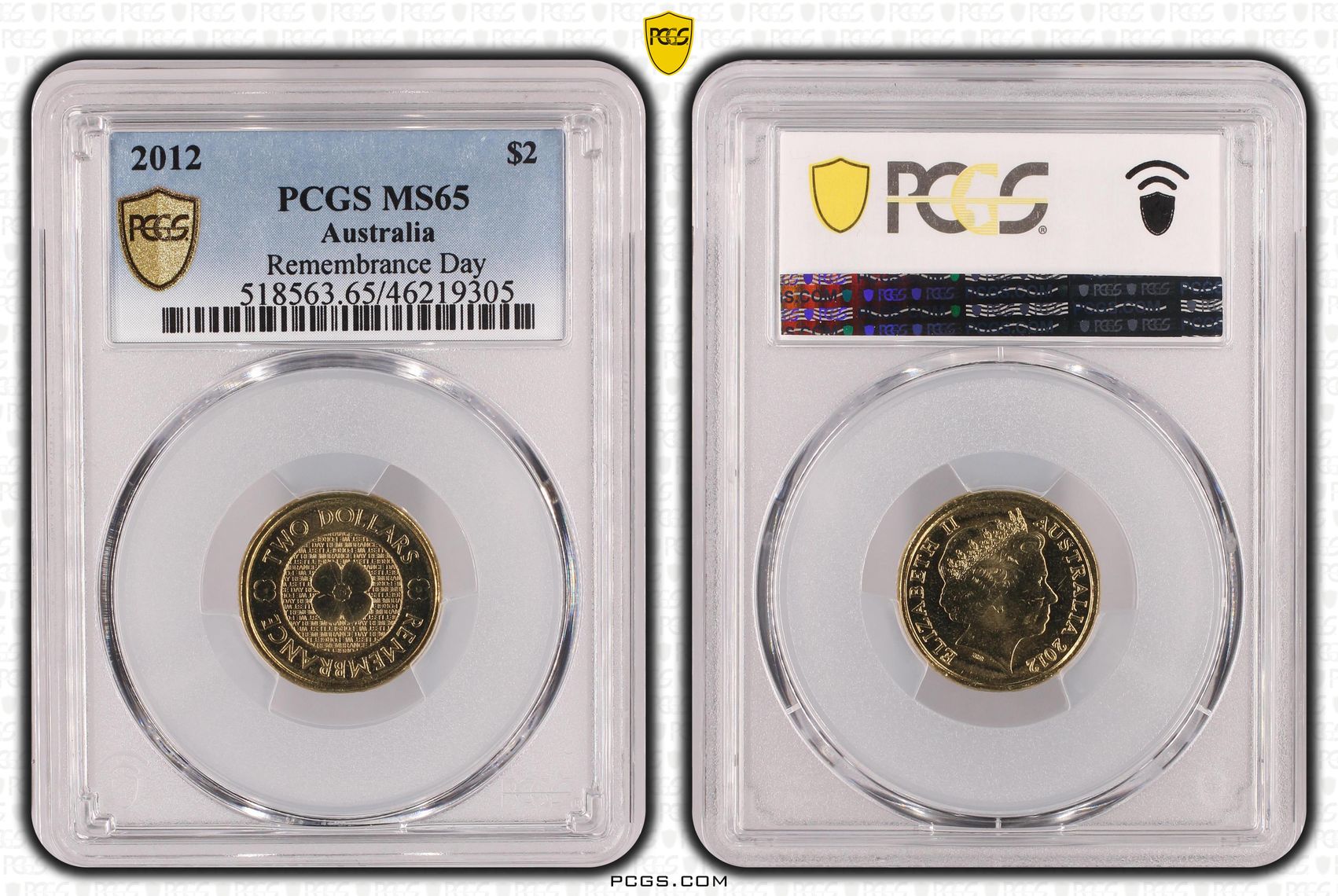 Elizabeth II, Remembrance Day, Two Dollar, 2012, PCGS MS 65