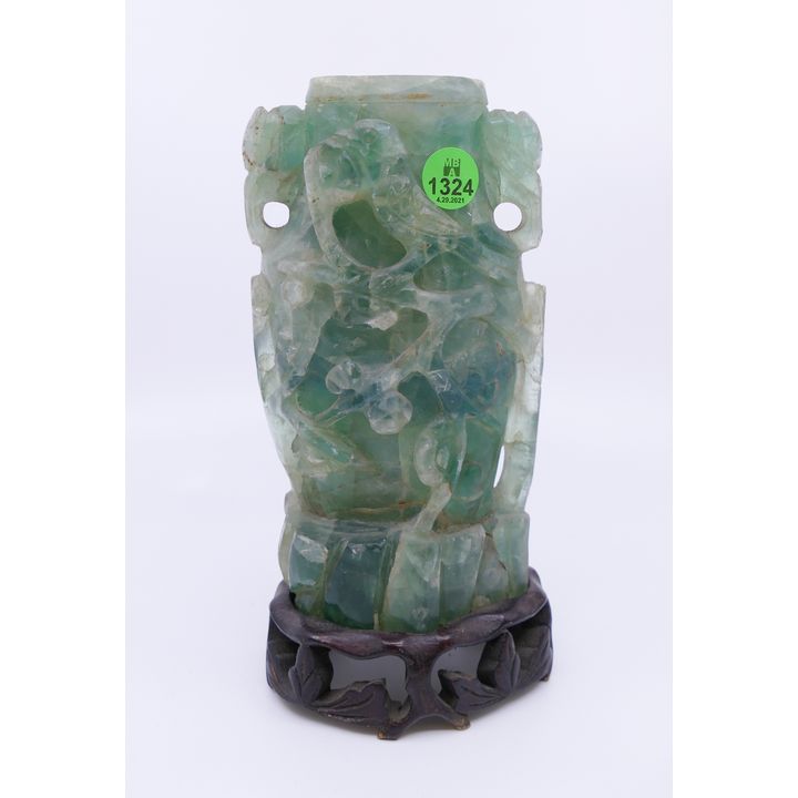 Old Chinese Tourmaline Vase on Stand- AS IS- 8''