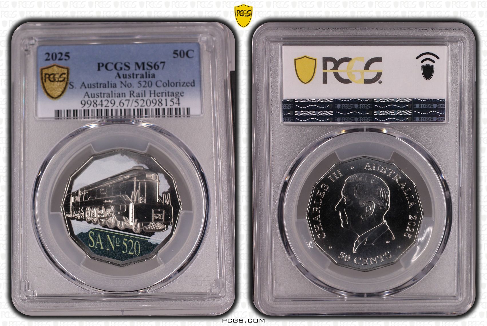 S. Australia No. 520 Colourised Australian Rail Heritage, Fifty Cent, 2025, MS67