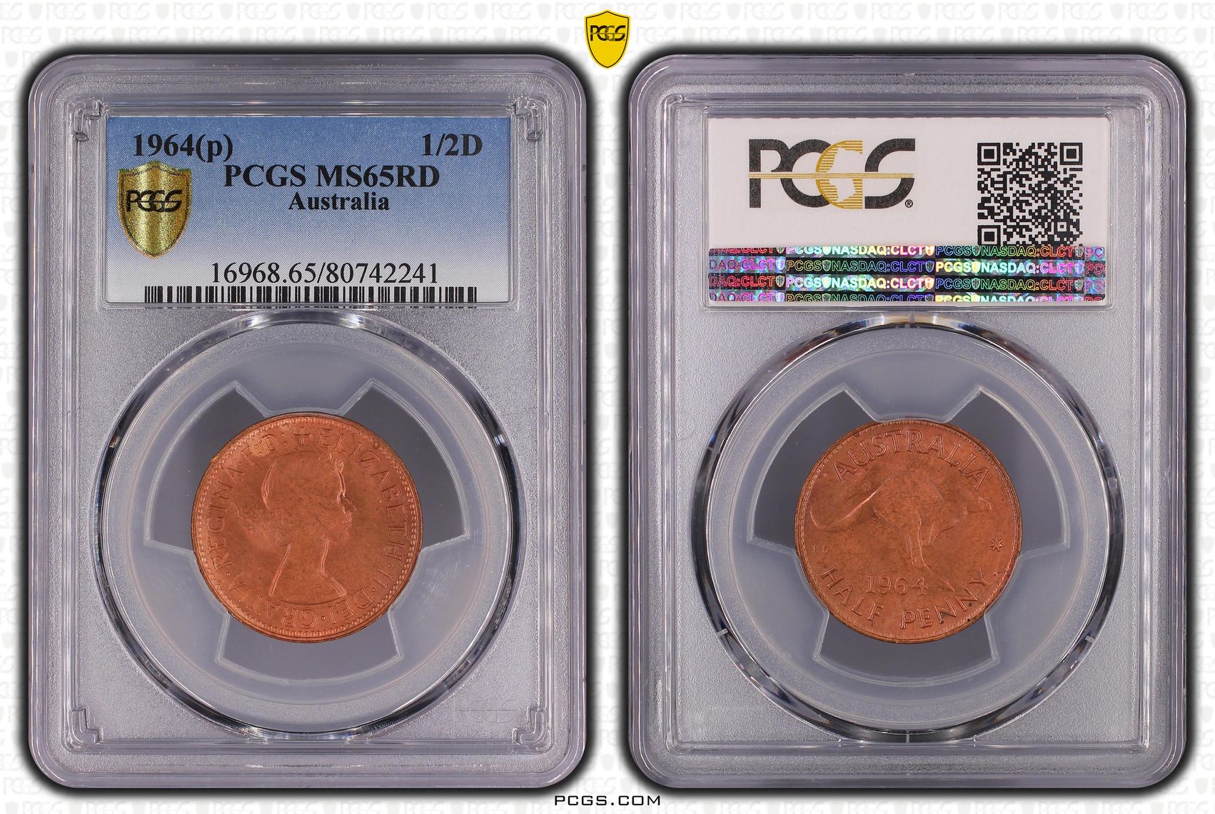 1964(p) Australia Half Penny PCGS - MS65RD -241