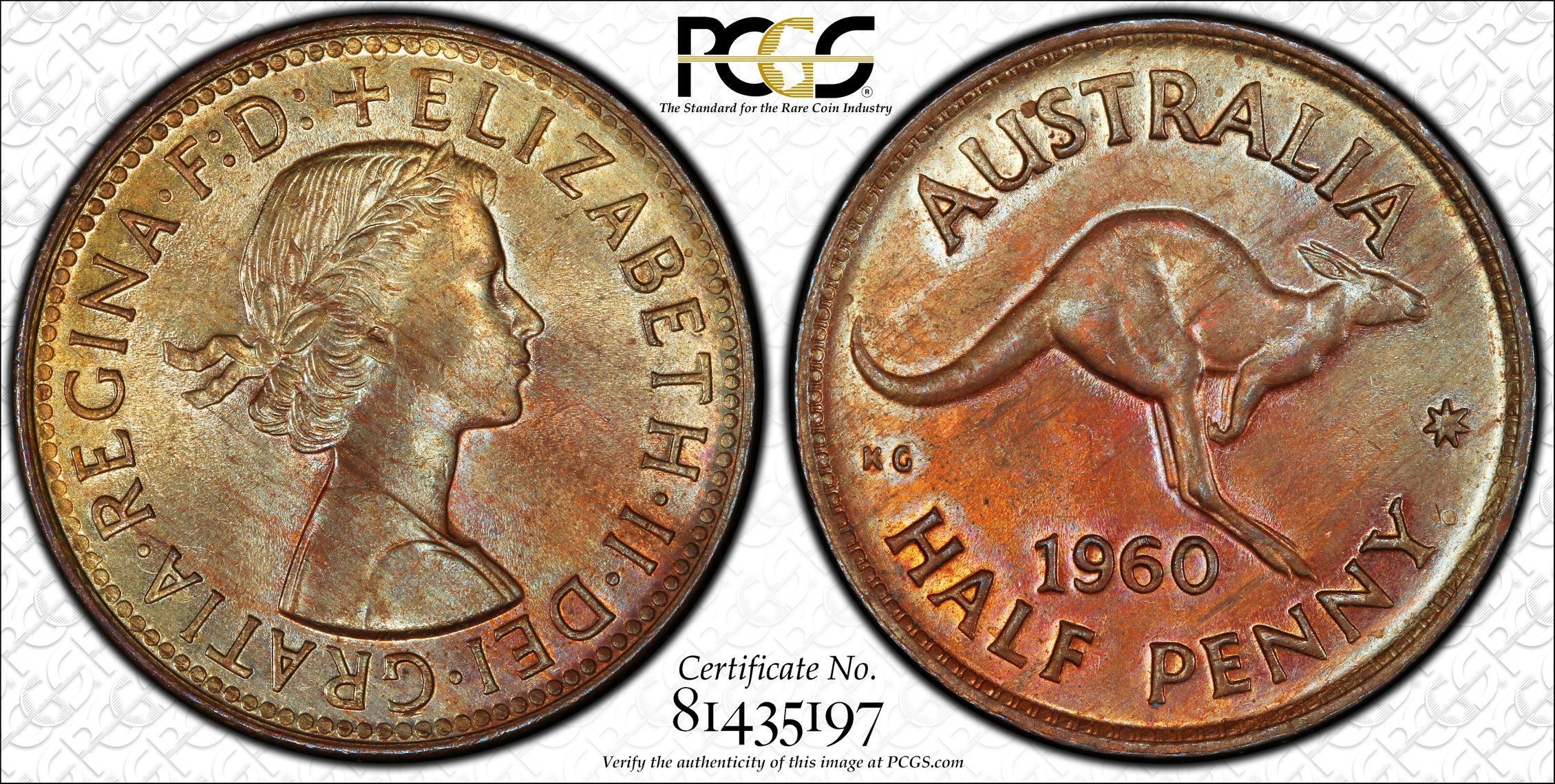 1960(p) Australia Half Penny PCGS - MS64RB -197