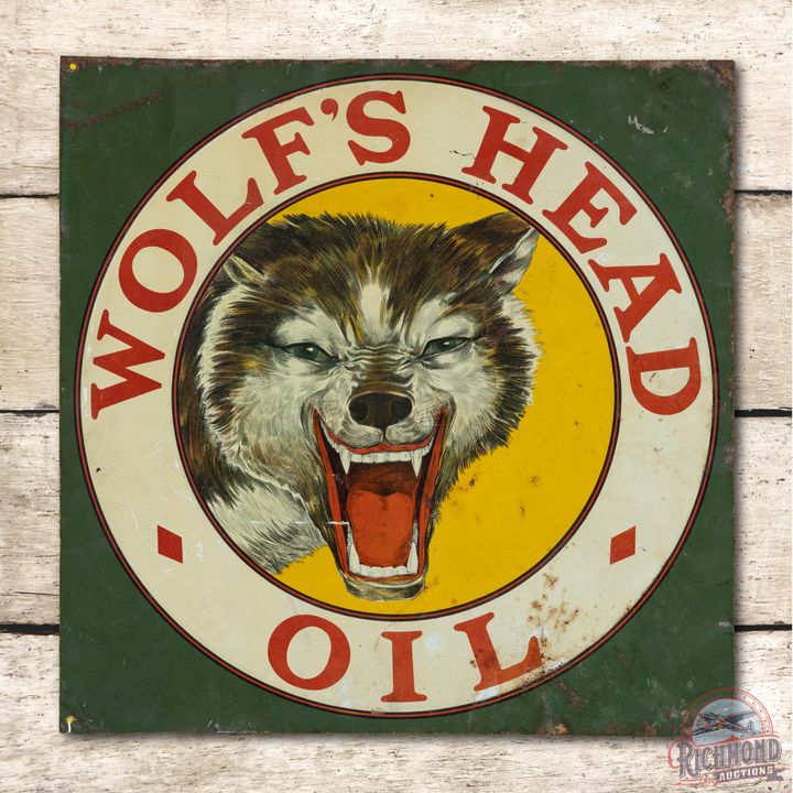20" Wolf's Head Oil w/ Early Logo Metal Sign TAC 7.5