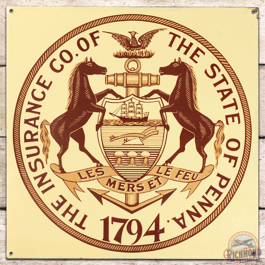 The Insurance Co of The State of Penna 1794 SS Porcelain Sign w/ Horses