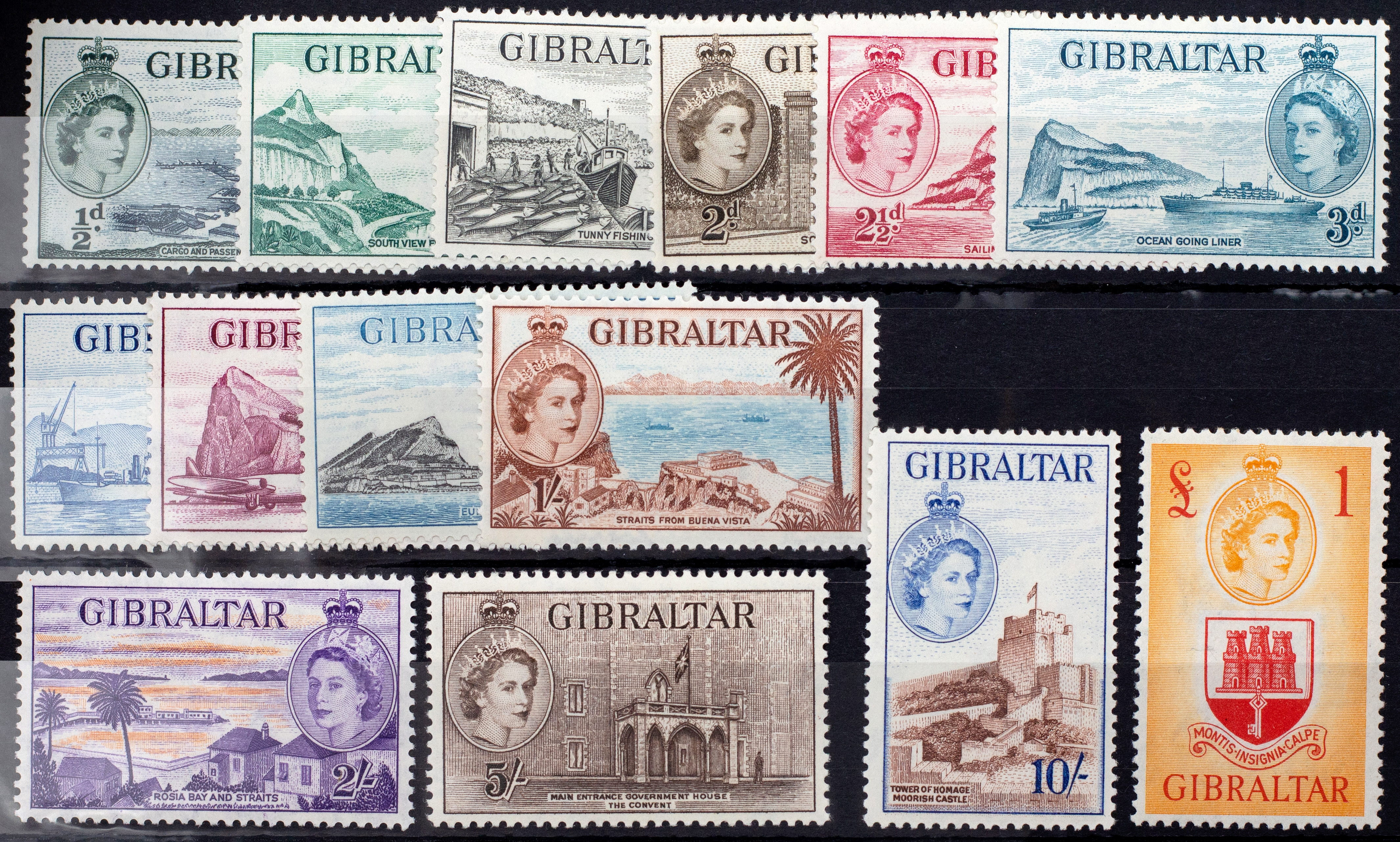Gibraltar, QE2 Definitives, 1953, Good