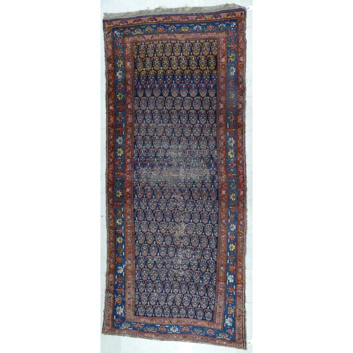 Antique Caucasian Floral Border Oriental Rug 4'4''x10' - Scattered wear