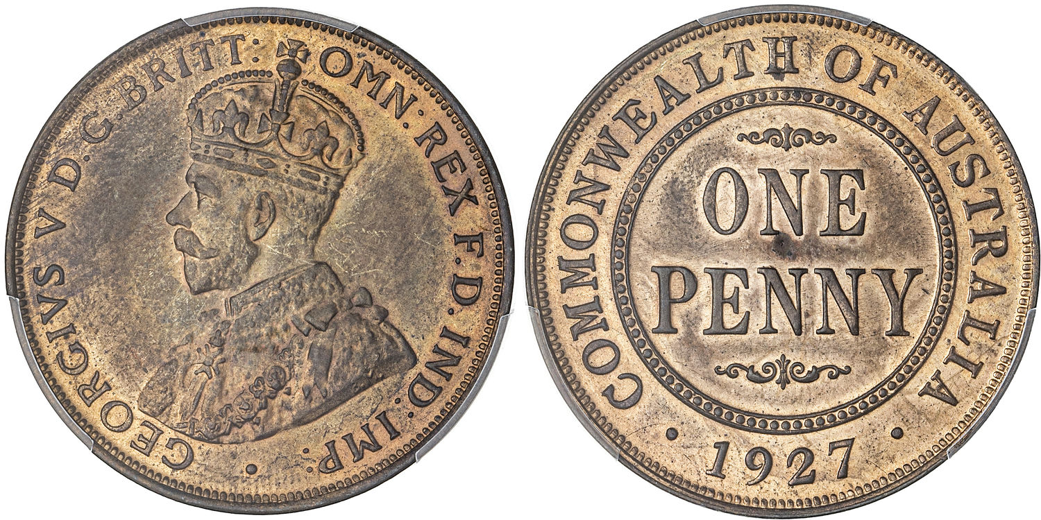 George V, Penny, 1927, PCGS MS64RB