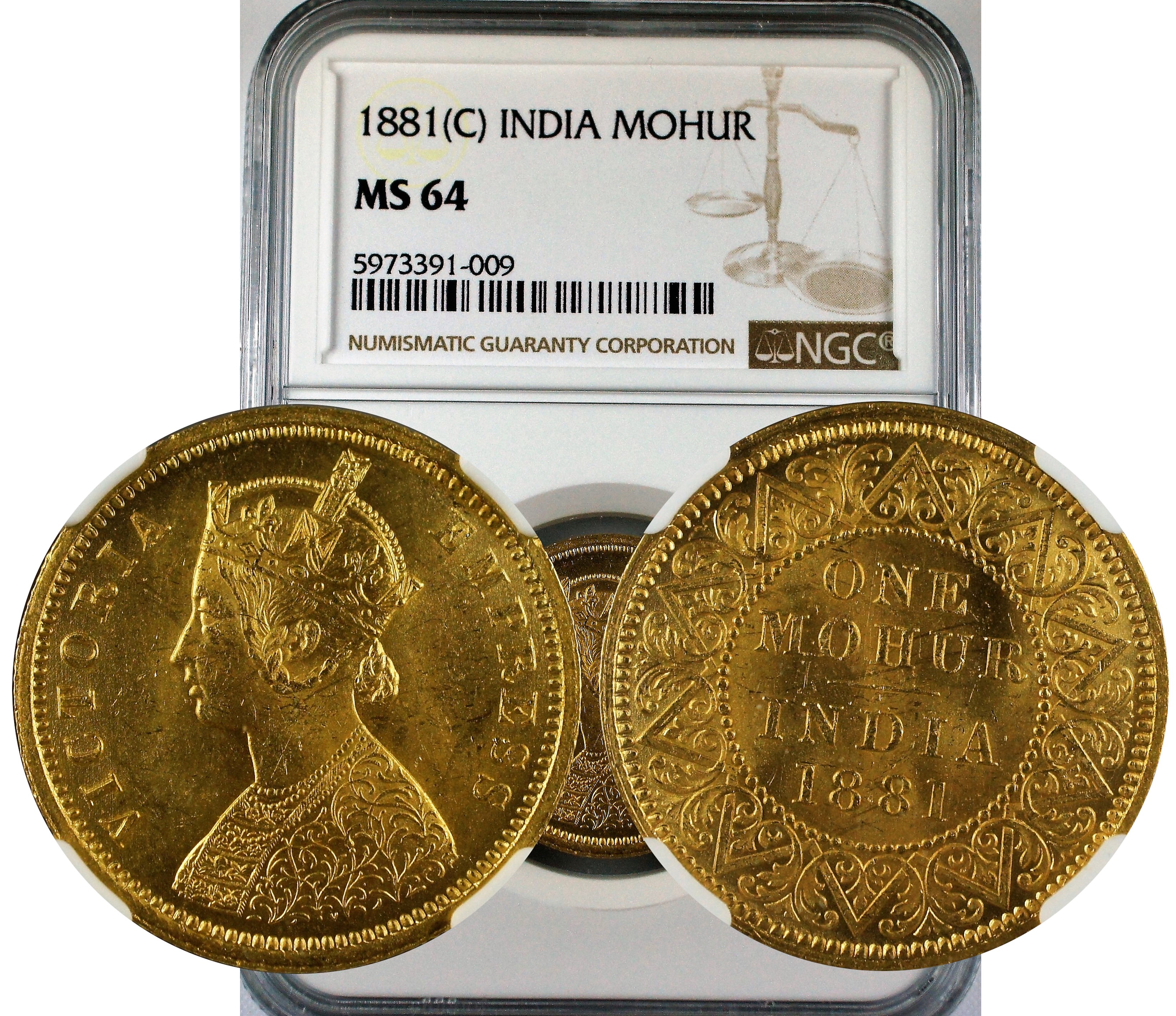 India British 1881 C Gold Mohur NGC MS64