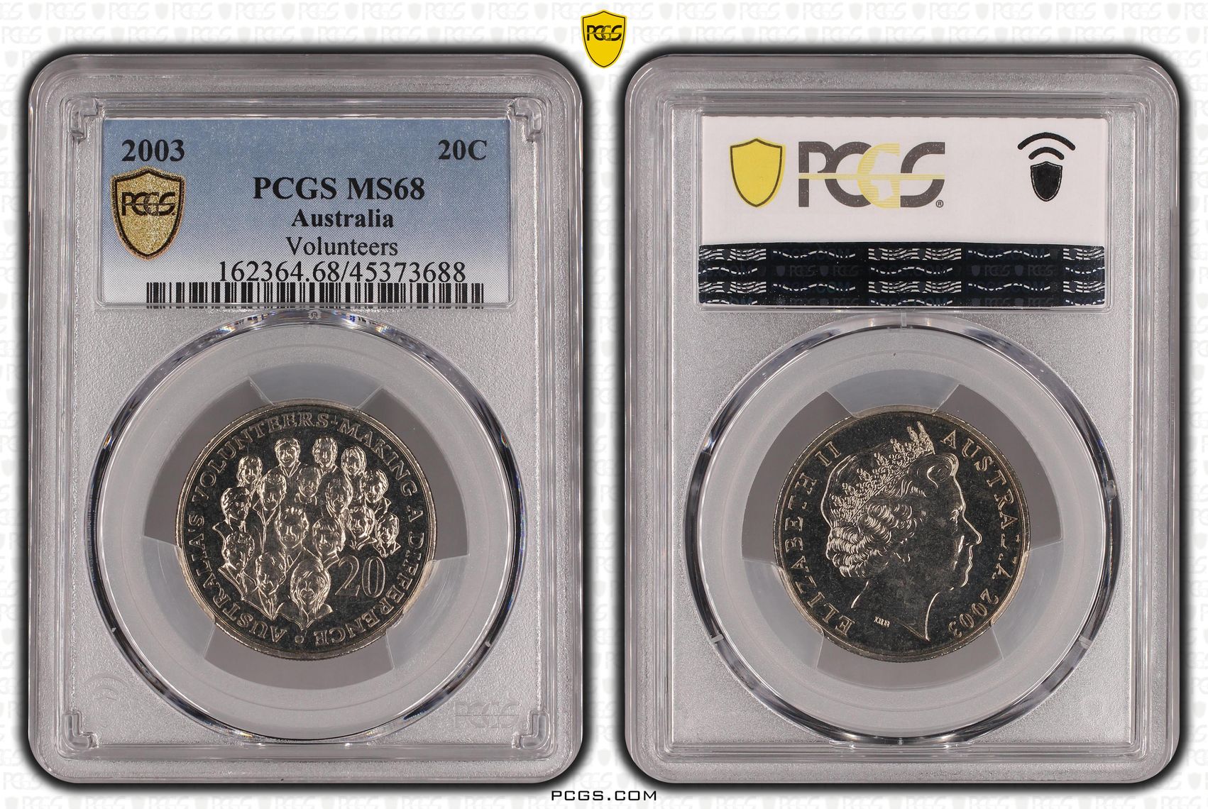Elizabeth II, Volunteers, Twenty Cent, 2003, PCGS MS68