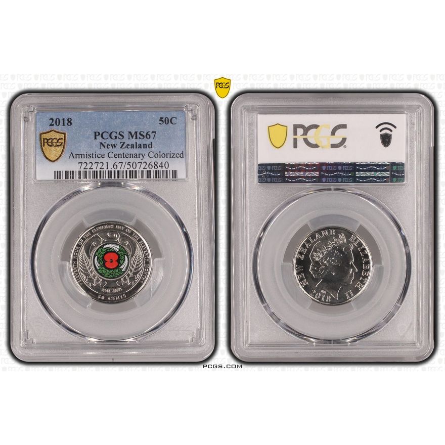 New Zealand, Elizabeth II, Armistice Centenary Colorized, Fifty Cent, 2018, PCGS MS67