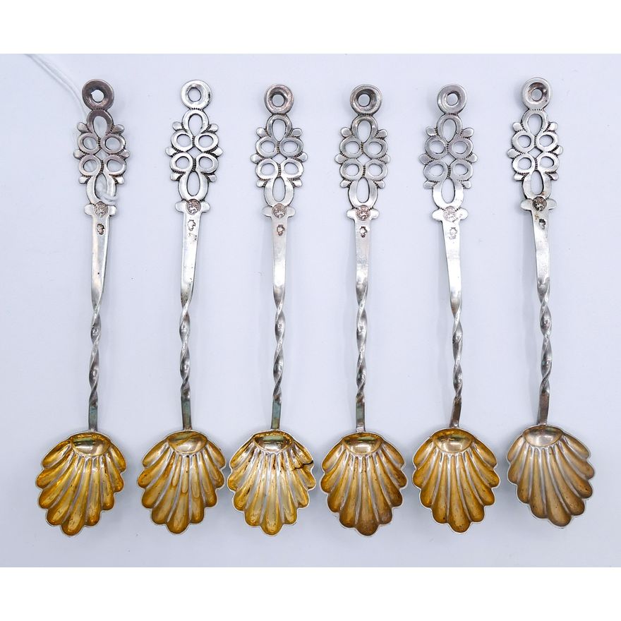 Set 6 Hungarian 800 Silver Pierced Spoons 4.75'' - 44 grams TW