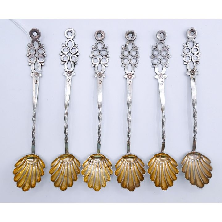 Set 6 Hungarian 800 Silver Pierced Spoons 4.75'' - 44 grams TW