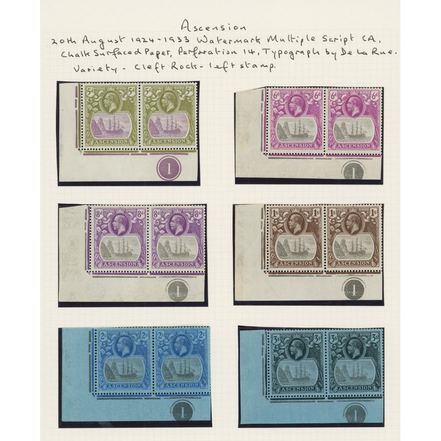 Ascension 1924-33 Watermark Script CA ½d. to 3/-, set of twelve, no S.G ...