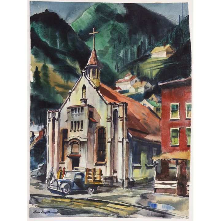 Harry Bonath ''Burke, Idaho'' (Church) Watercolor on Arches 29.5''x21.5''