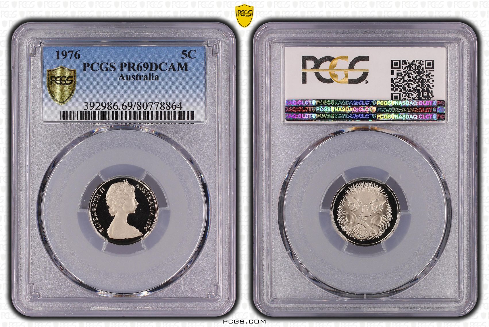 Elizabeth II, Five Cent, 1976, PCGS PR69DCAM