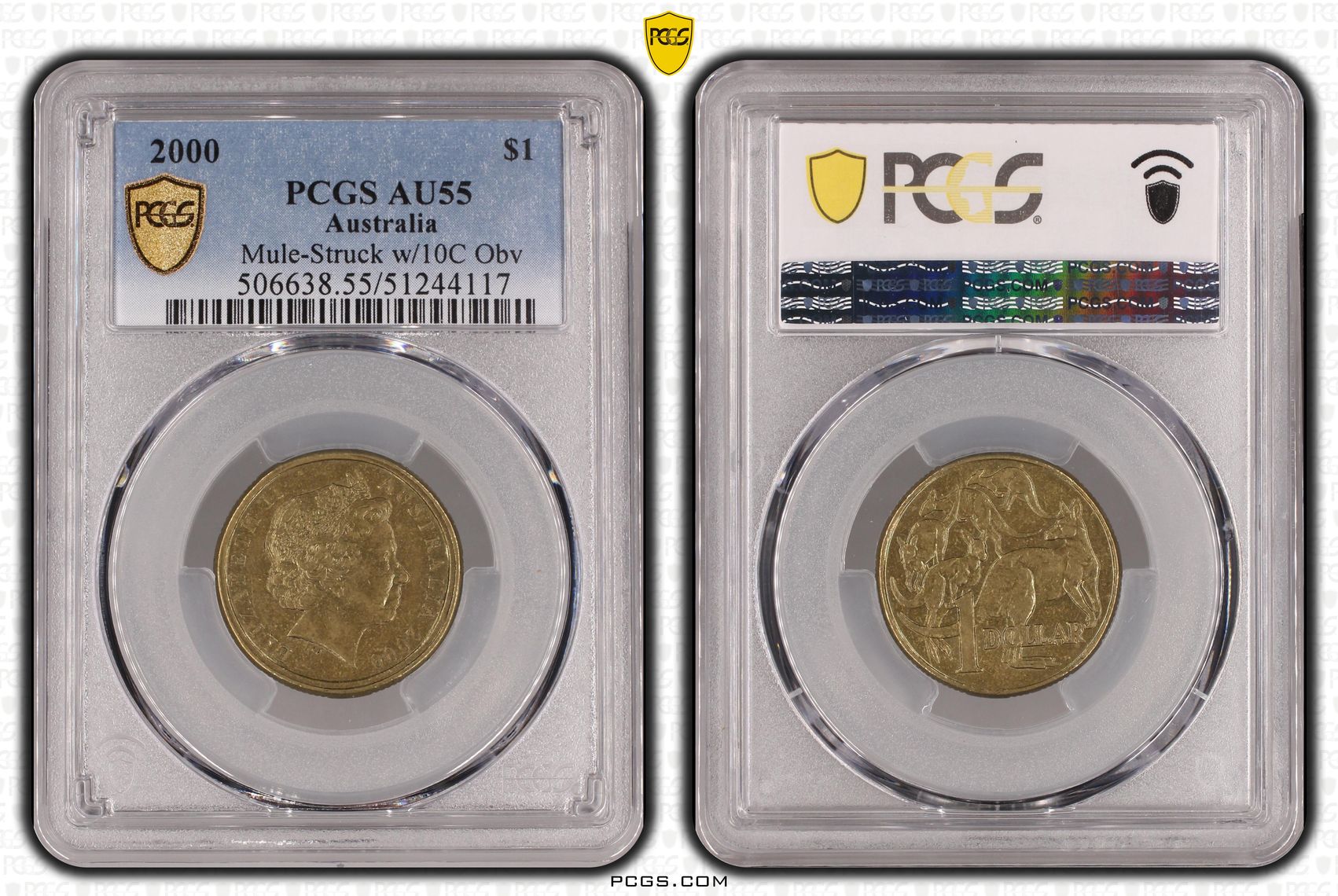 Mule-Struck w/10C Obv Die, One Dollar, 2000, PCGS AU55