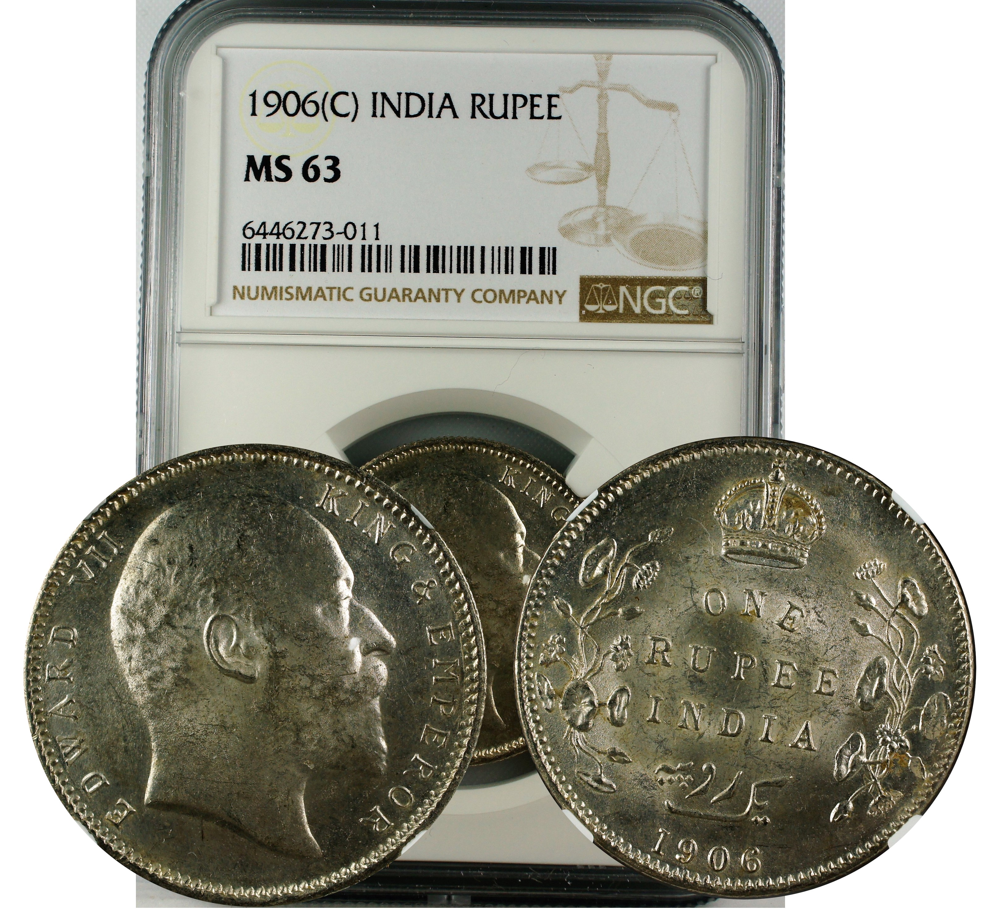 1906 C INDIA RUPEE MS63