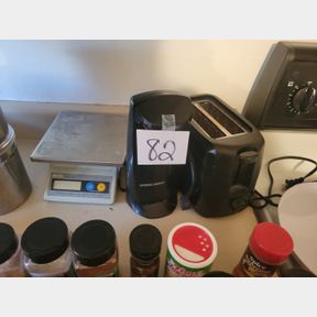 Kitchen scales, electric can opener and toaster