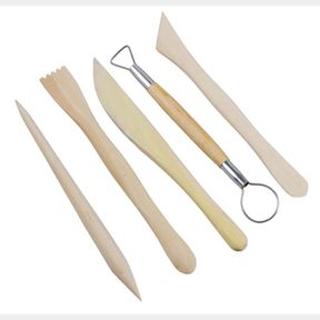 FI- Basic 5 Pcs Wooden Tool Set: Ceramic Pottery Clay - Dough Clay Pottery Sculpting Carving Tool Set- 51743/935 AS B1 (S5)