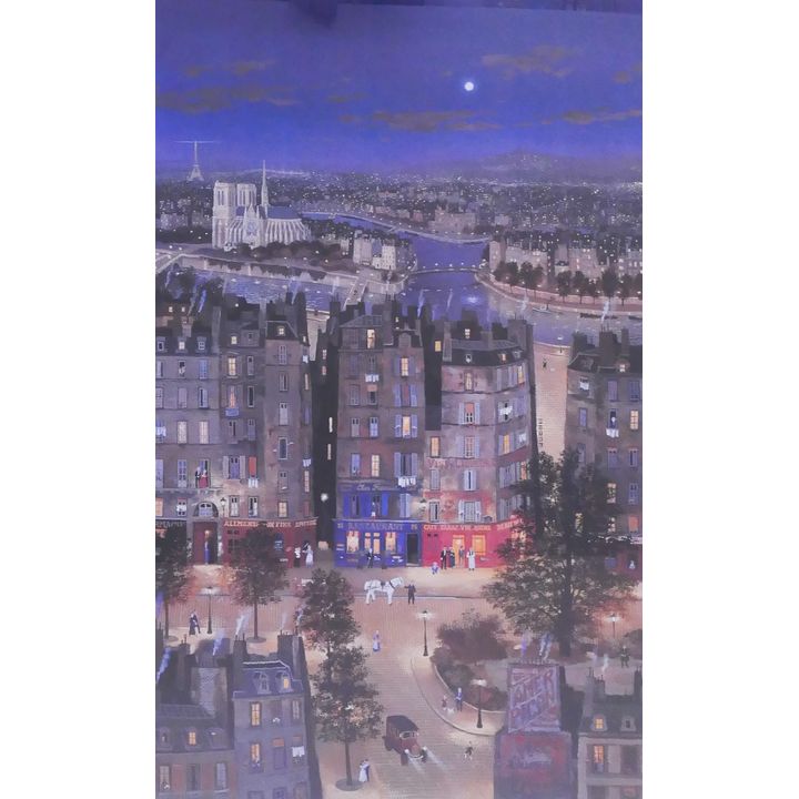 Michel Delacroix 'Paris from the Air' Signed Lithograph. Inscribed by artist 'To Steve & Juli with Best Wishes'.