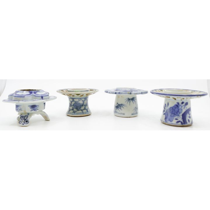 4pc Antique Japanese B&W Porcelain Cup Stands 2.5''