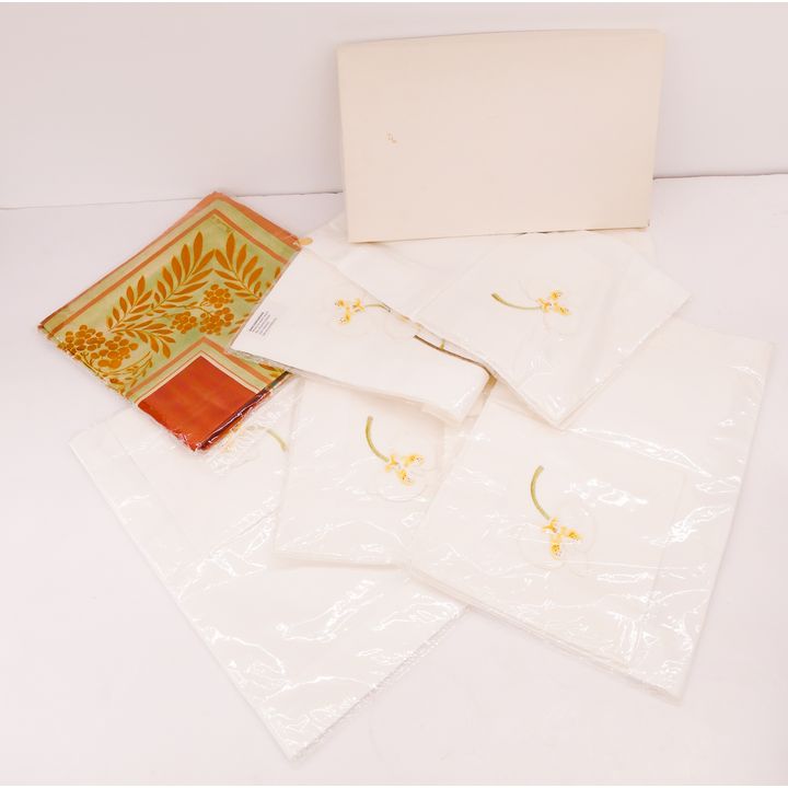Box NOS Napkin Sets- Agnes Comar Orchid Sets, Hand Embroidered Sets, Etc