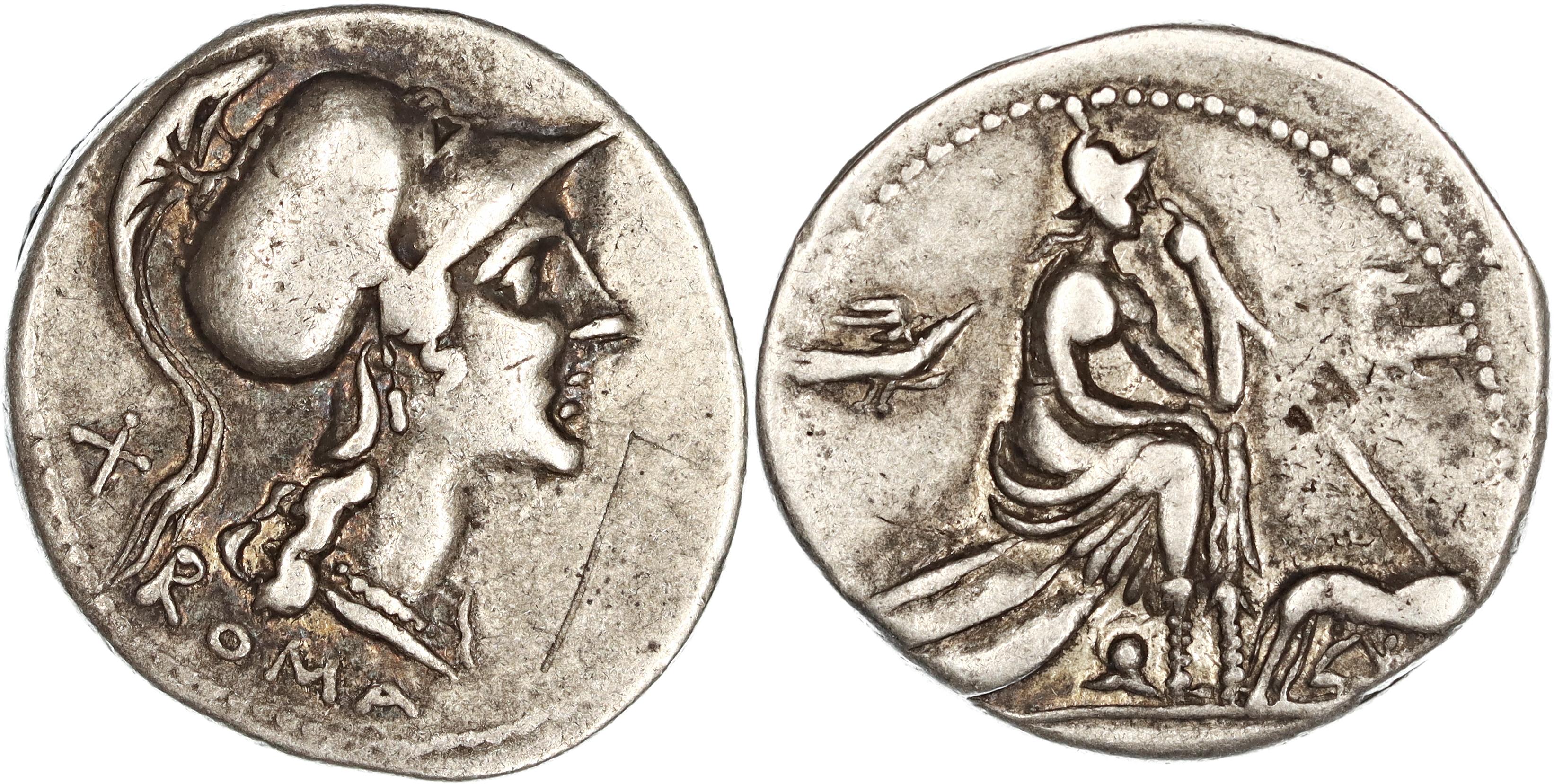 Roman Republic, Anonymous issue, Silver Denarius, 115-114 BC, nVF-VF
