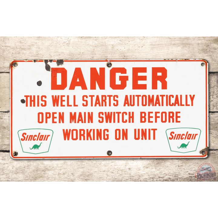 Sinclair Danger Oil Well Switch w/ Logo Porcelain Sign