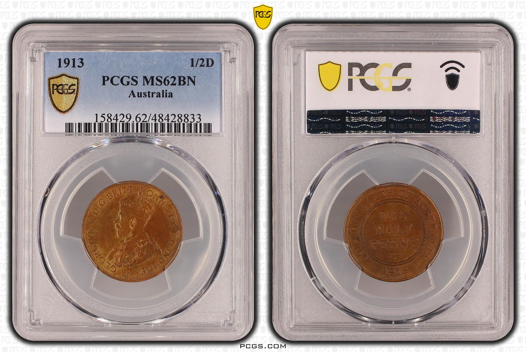 Halfpenny, 1913, PCGS MS 62BN
