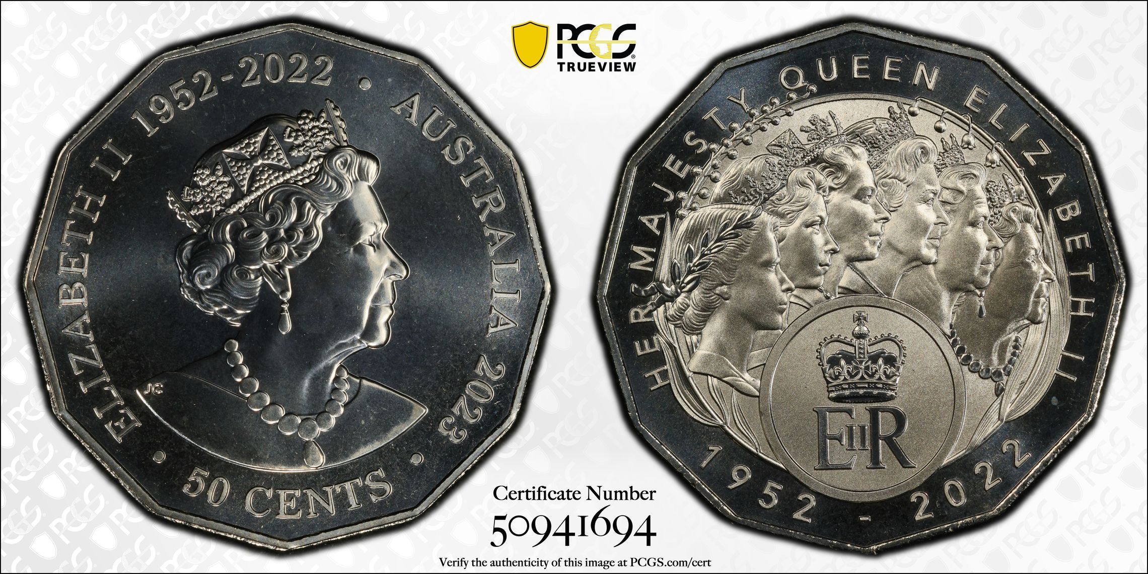 Her Majesty QEII Cu-Ni, Fifty Cent, 2023, PCGS MS70
