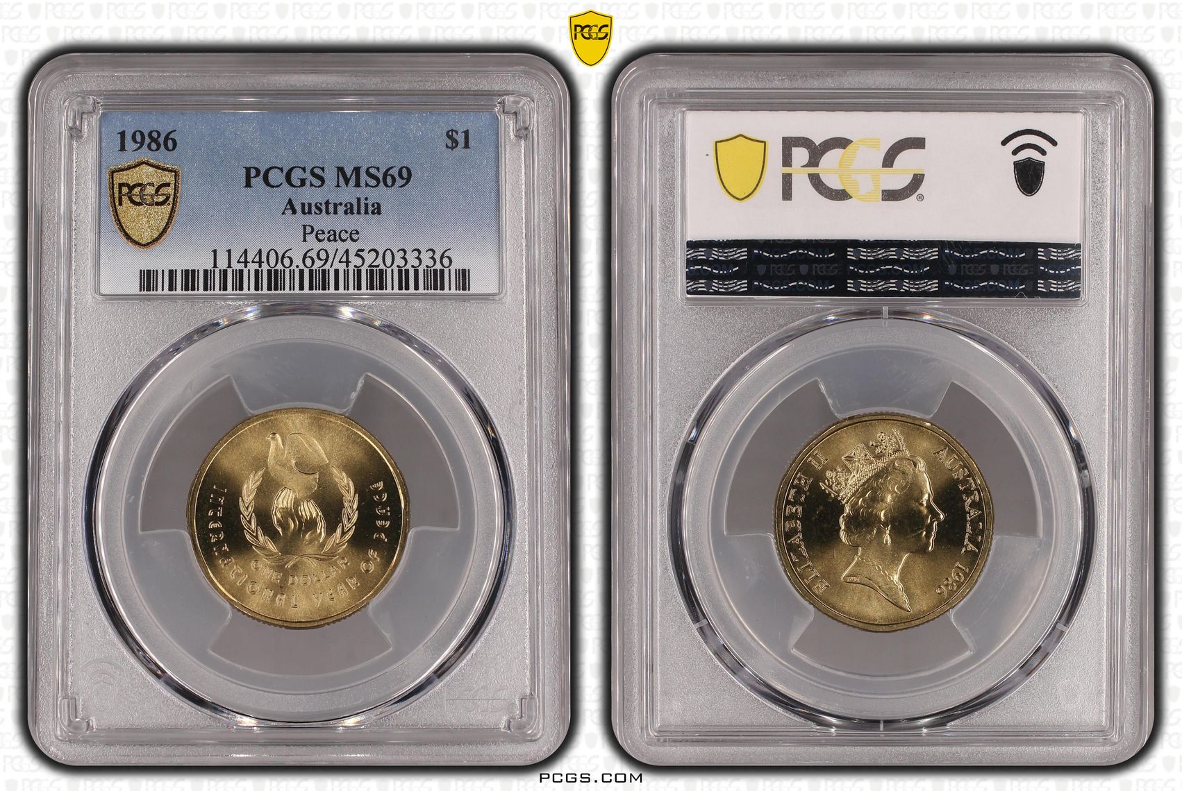 Peace, One Dollar, 1986, PCGS MS69