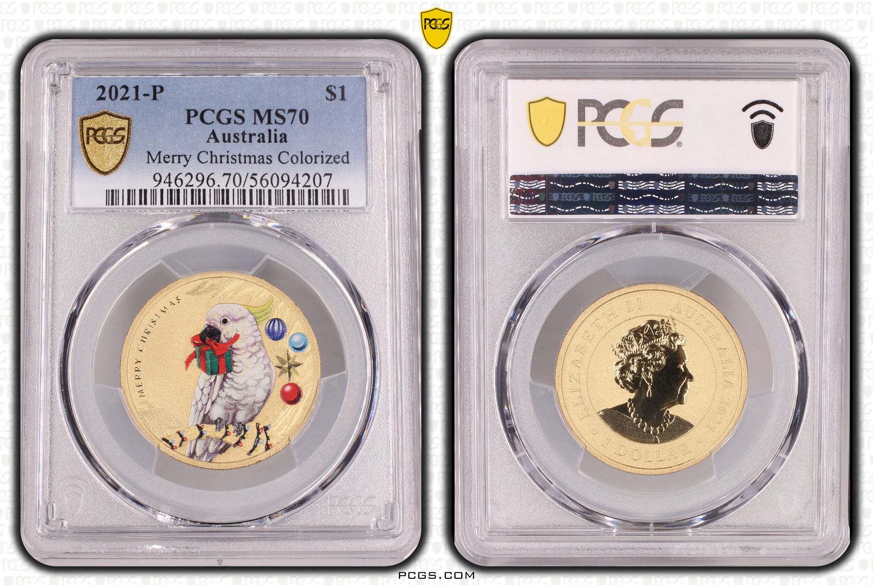 Merry Christmas Colorized, POP 7/0, One Dollar, 2021-P, PCGS MS70