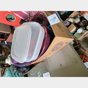 Large box of plastic and other serving containers