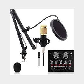 BM800 Microphone Kit with V8 Sound Card Studio Condenser Microphone Black-Bar 9902190855679- 51745/28489 SN B2 (S2)