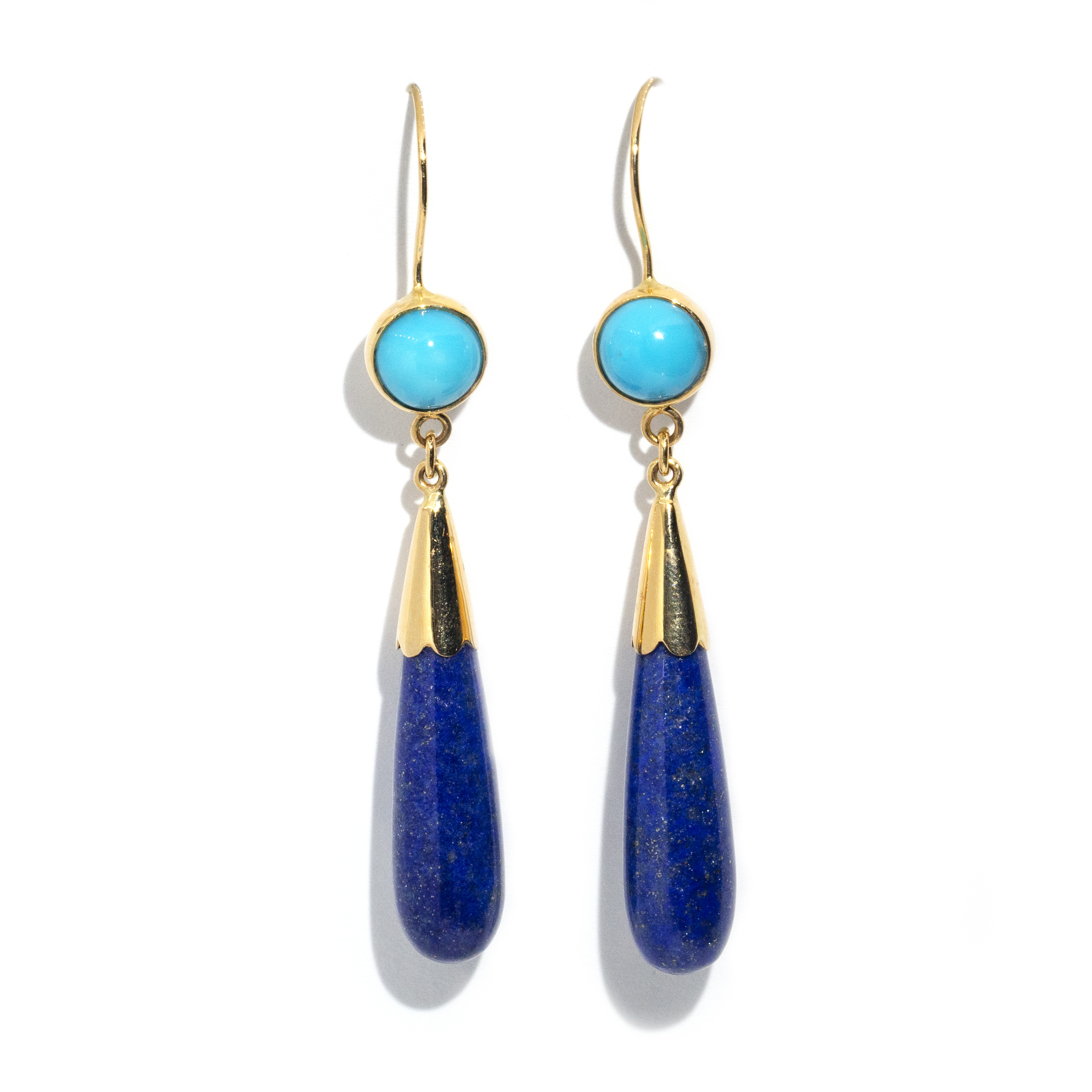 148 · 18 Carat Gold Drop Earrings with Lapis Lazuli and Turquoise