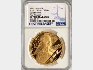 2020 MUSIC LEGENDS DAVID BOWIE 2oz GOLD PROOF 200 POUND PF70 ULTRA CAMEO TOP POP!
