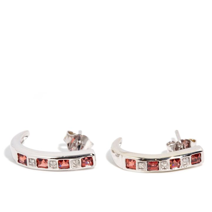 Garnet & Diamond Earrings 9ct Gold,
