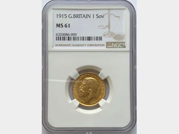 1915 GEORGE V LONDON MINT GOLD SOVEREIGN MS61