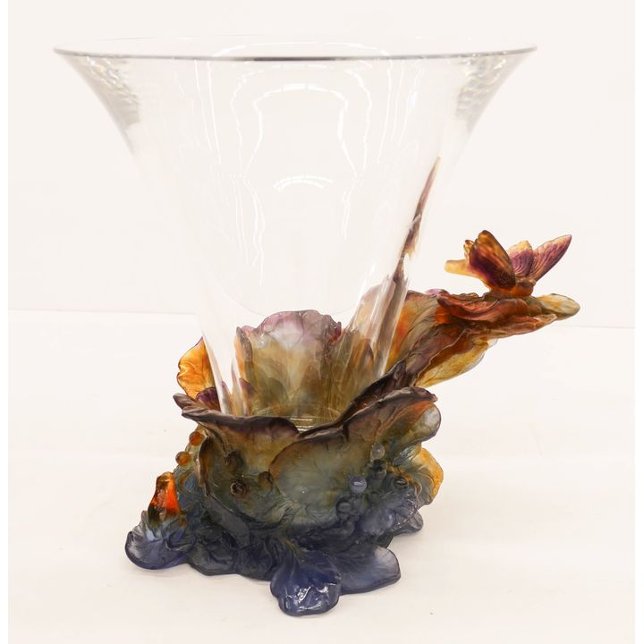 Daum ''Papillon'' Pate de Verre and Crystal Vase