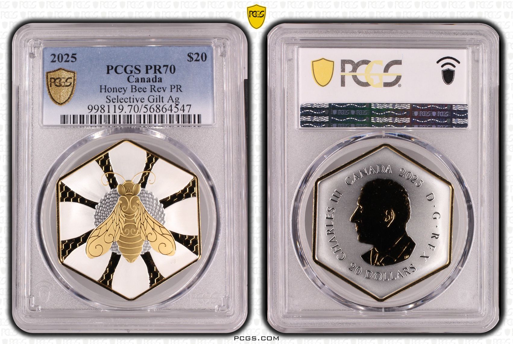 Canada, Honey Bee Rev PR Selective Gilt Silver, 10/0, Twenty Dollar, 2025, PR70