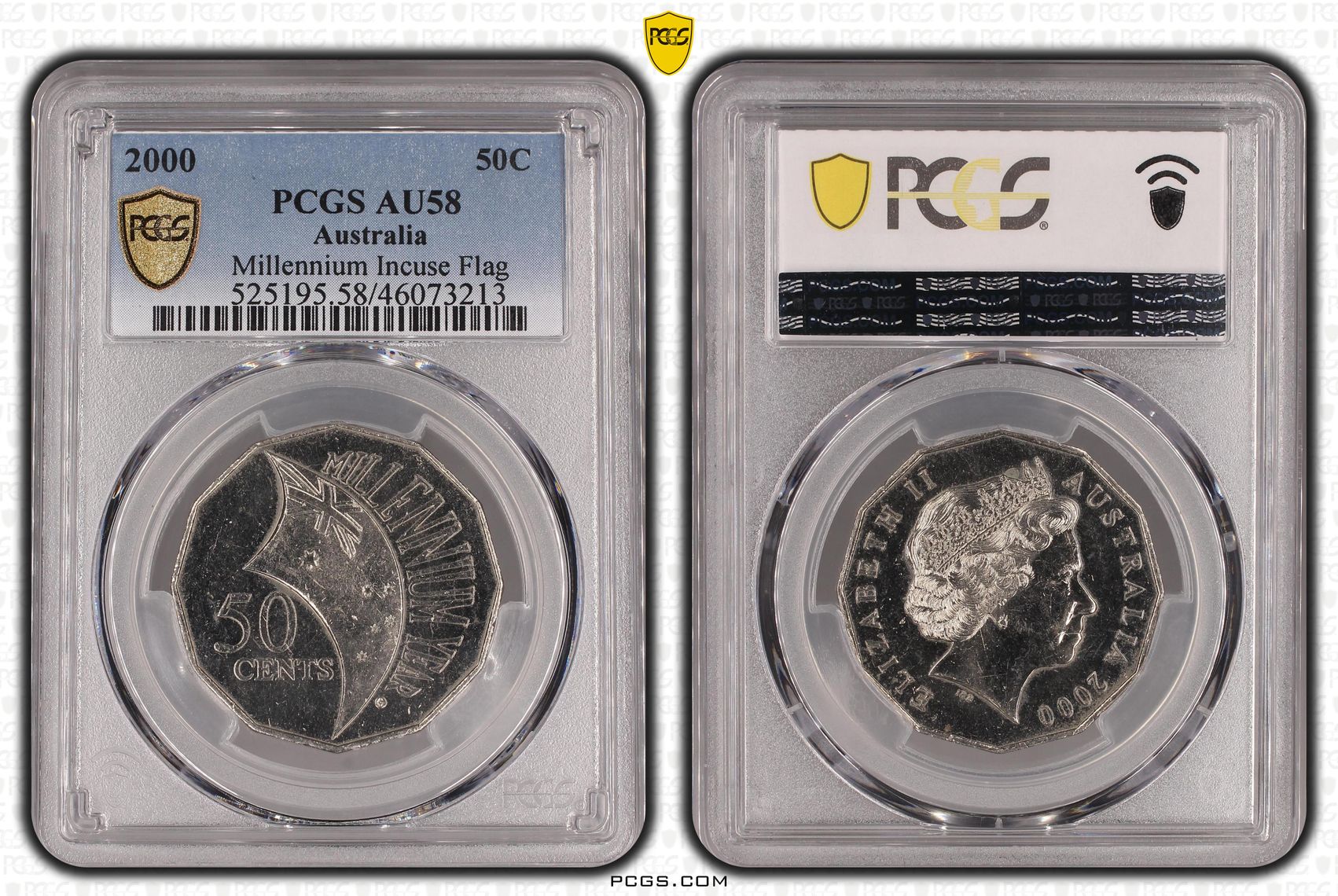 2000 Australia Fifty Cent, 50c Millennium Incuse Flag PCGS - AU58 -213