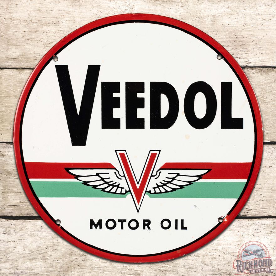 Veedol Motor Oils 10" Single Sided Porcelain Sign w/ Winged Logo