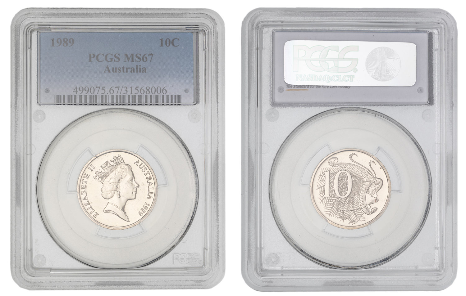 Elizabeth II, Ten Cent, 1989, PCGS MS67