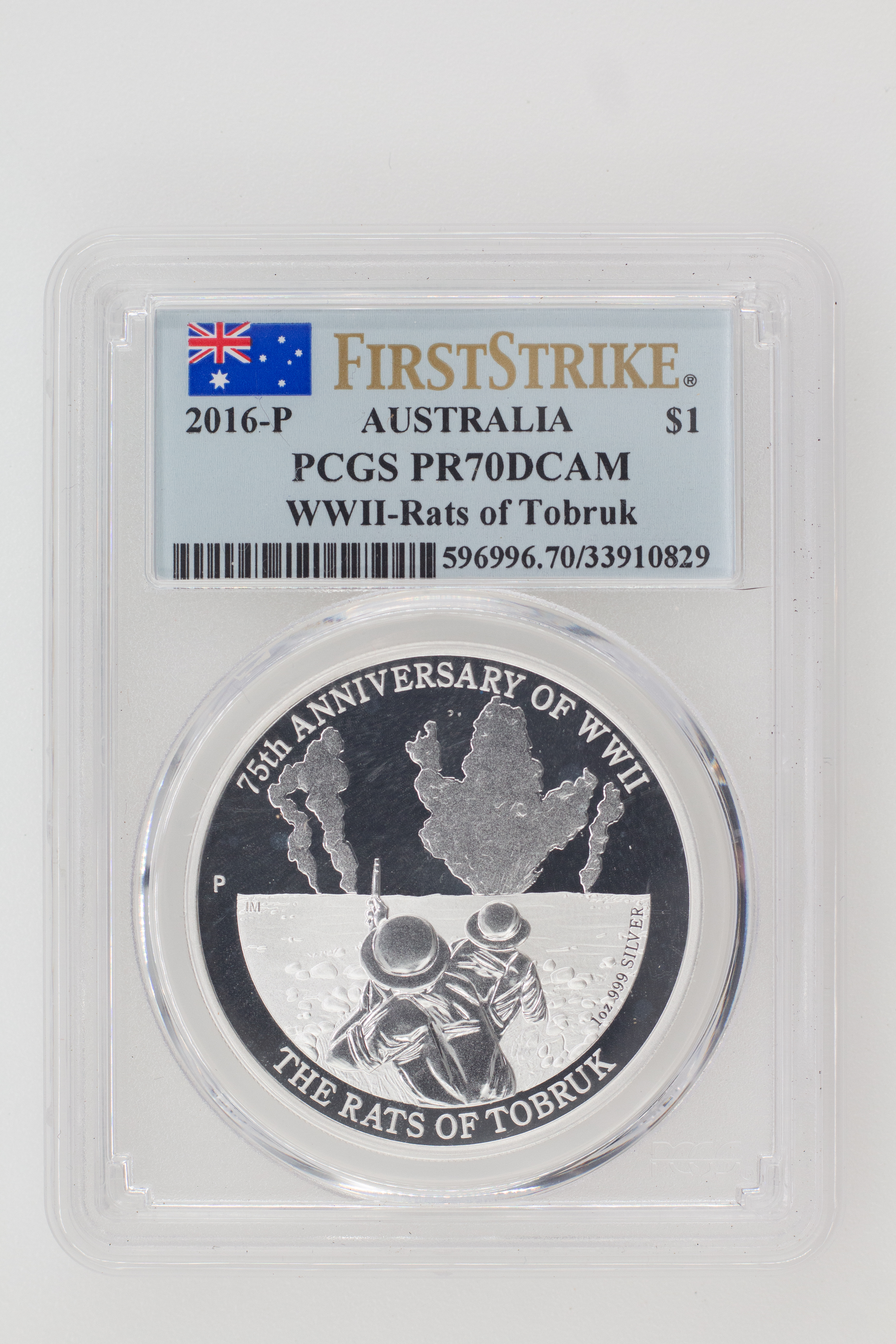 2016-P Australia One Dollar, $1 Silver Proof WWII-Rats of Tobruk PCGS - PR70DCAM POP 60/0 -829