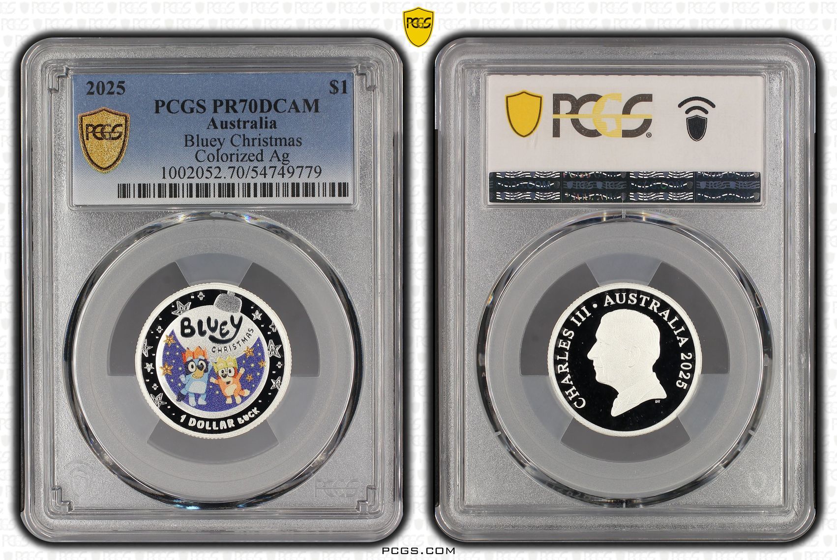 Bluey Christmas Colourised Silver, One Dollar, 2025, PCGS PR70DCAM