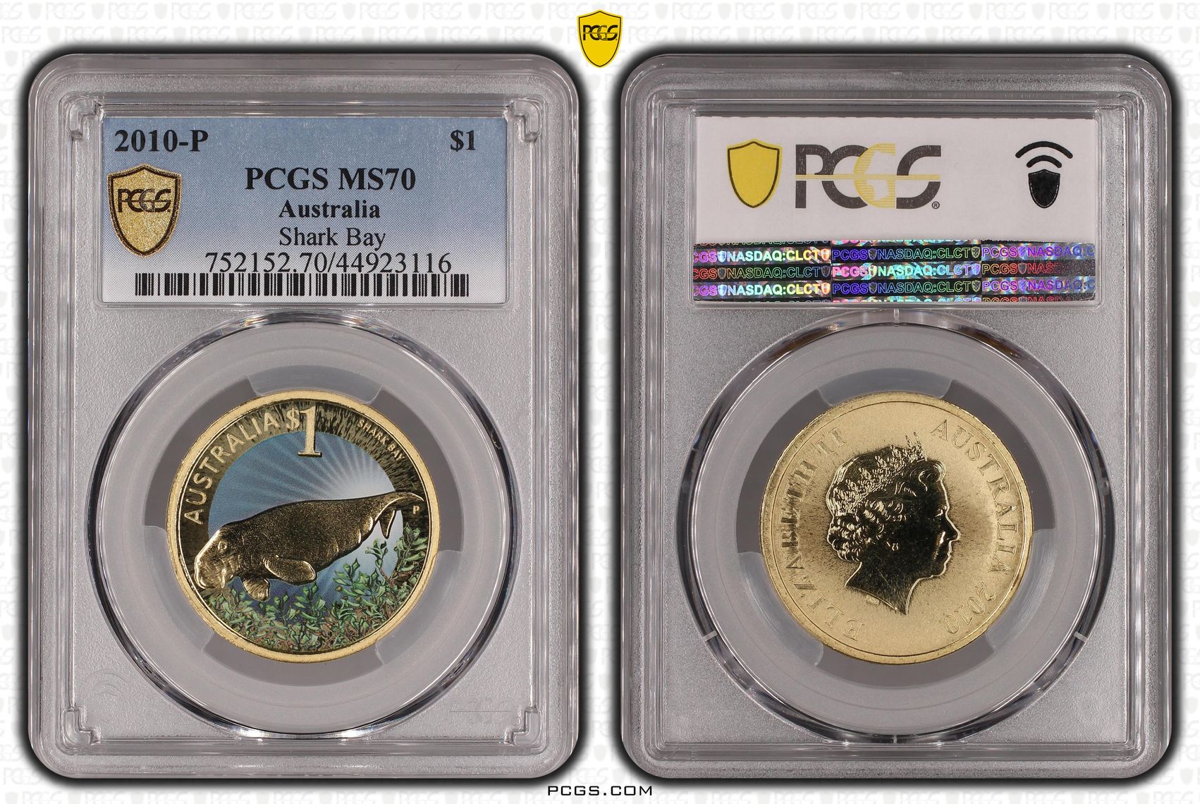 195 · 2010-P Australia One Dollar, $1 Shark Bay PCGS - MS70 POP 1/0 -116