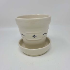 Longaberger Pottery Woven Traditions Pot with Tray - Blue #1