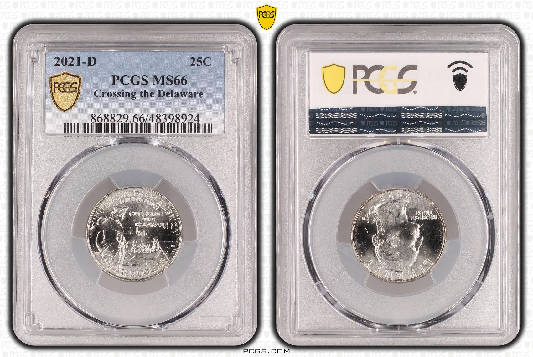 The United States of America, Washington Crossing the Delaware , Twenty Five Cent, 2021-D, PCGS MS66
